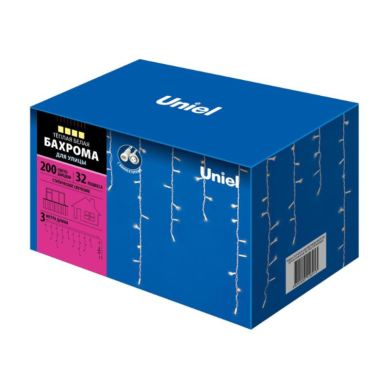 Бахрома с коннекторами светодиодная  с контроллером ULD-B3010-200/SWK WARM WHITE IP67  3 м. 200 диодов, шнур белый, соед