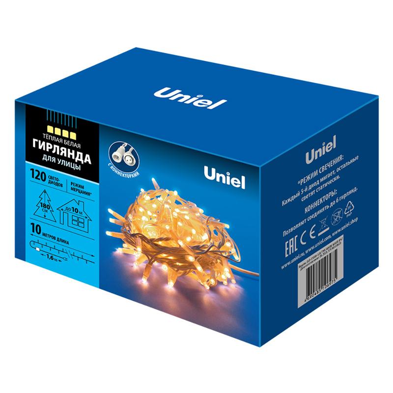 Гирлянда светодиодная  с эфф. мерцания, ULD-S1000-120/TWK WARM WHITE IP67   10м. соед. 120 светодиодная . 3000К шнур белый