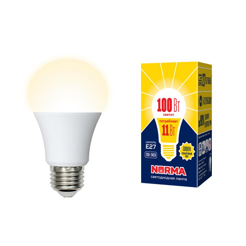 Лампа светодиодная LED-A60-11W/WW/E27/FR/NR LED. "груша" матовая. Серия Norma. Теплый 3000K