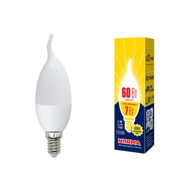 Лампа светодиодная LED-CW37-7W/NW/E14/FR/NR LED. "свеча на ветру", матовая. Серия Norma. 4000K