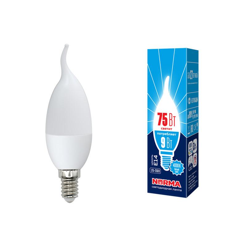 Лампа светодиодная LED-CW37-9W/NW/E14/FR/NR LED. "свеча на ветру", матовая. Серия Norma. 4000K