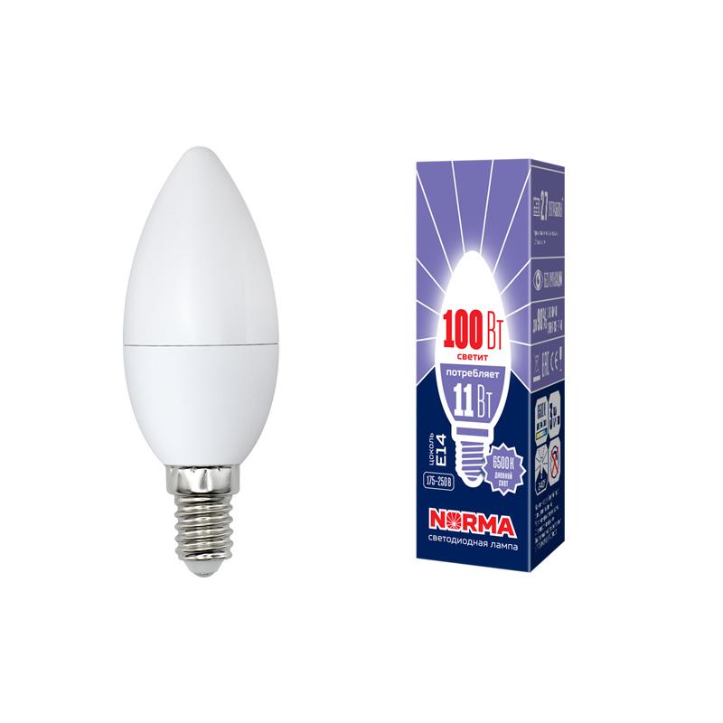 Лампа светодиодная LED-C37-11W/DW/E14/FR/NR LED. "свеча", матовая. Серия Norma. 6500K
