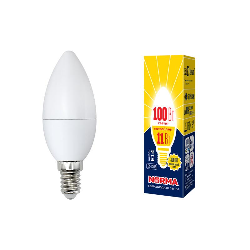 Лампа светодиодная LED-C37-11W/WW/E14/FR/NR LED. "свеча", матовая. Серия Norma. 3000K