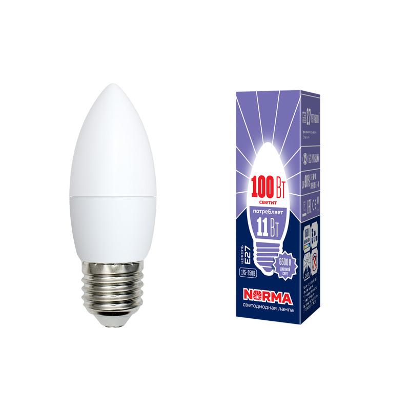Лампа светодиодная LED-C37-11W/DW/E27/FR/NR LED. "свеча", матовая. Серия Norma. 6500K