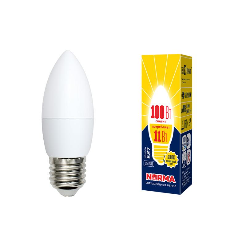 Лампа светодиодная LED-C37-11W/WW/E27/FR/NR LED. "свеча", матовая. Серия Norma. 3000K