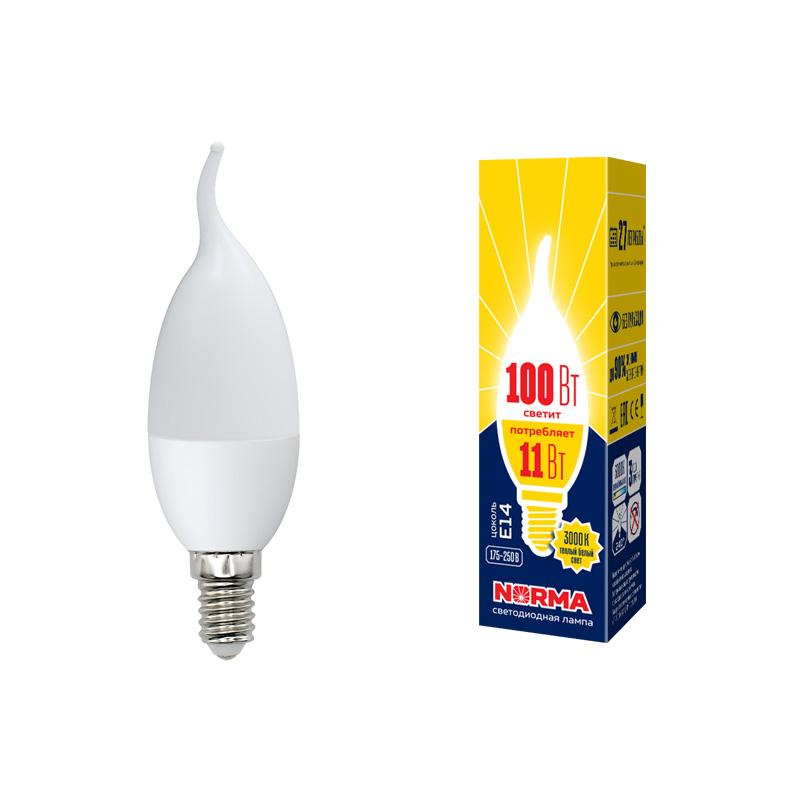 Лампа светодиодная LED-CW37-11W/WW/E14/FR/NR LED. "свеча на ветру", матовая. Серия Norma. 3000K