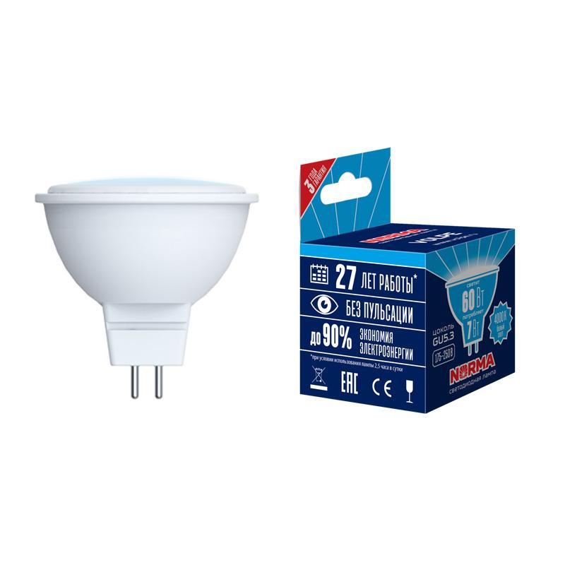 Лампа светодиодная LED-JCDR-7W/NW/GU5.3/NR LED. "JCDR", матовая. Серия Norma. 4000K