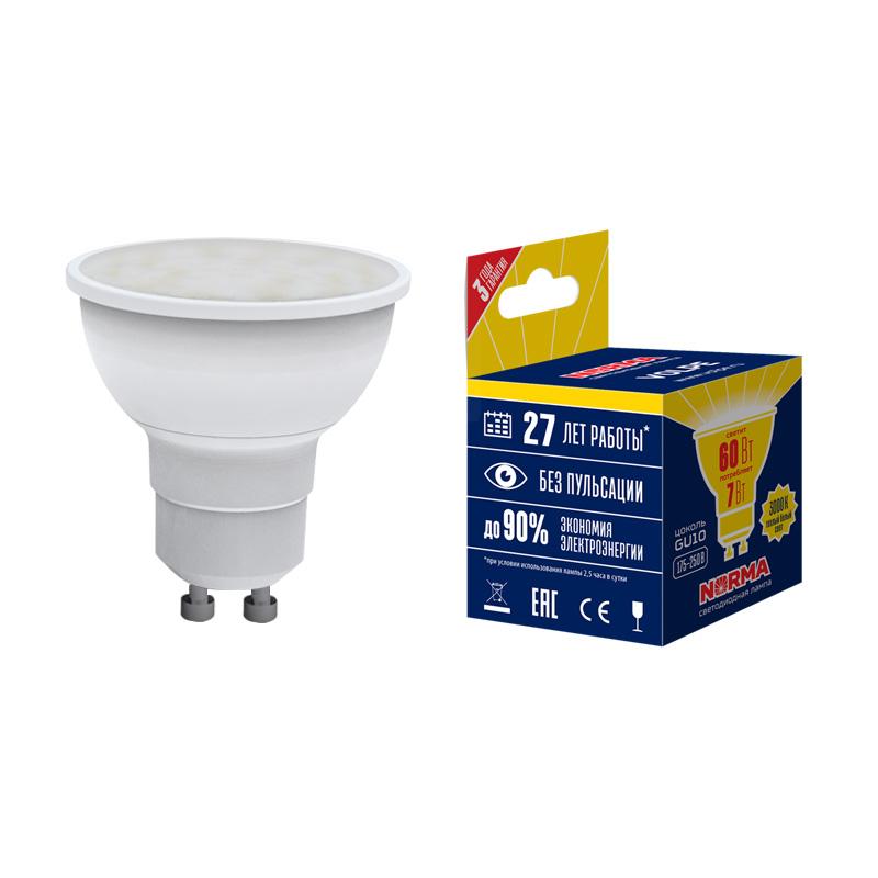 Лампа светодиодная LED-JCDR-7W/WW/GU10/NR LED. "JCDR", матовая. Серия Norma. 3000K