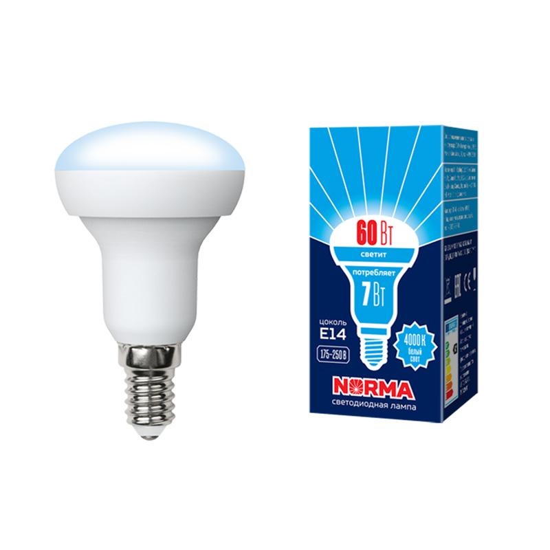 Лампа светодиодная LED-R50-7W/NW/E14/FR/NR LED. "Рефлектор", матовая. Серия Norma. 4000K