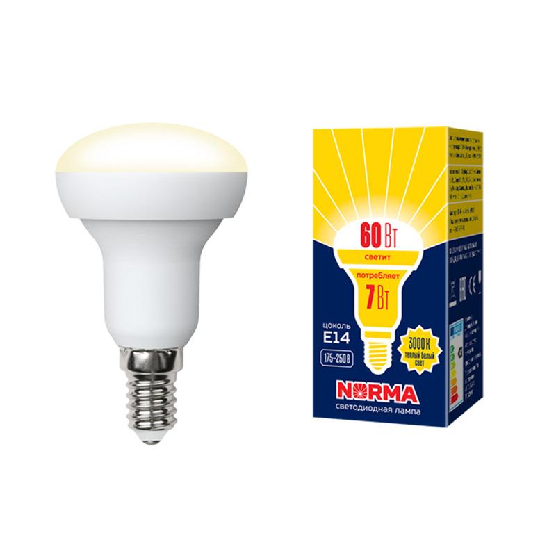 Лампа светодиодная LED-R50-7W/WW/E14/FR/NR LED. "Рефлектор", матовая. Серия Norma. 3000K