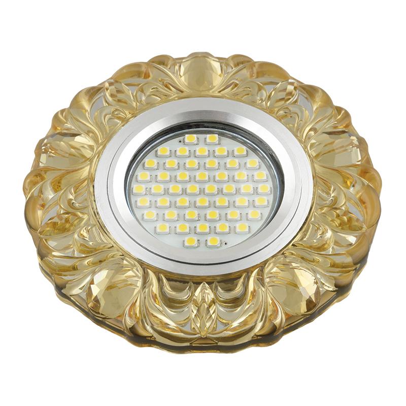 Светильник декор.встр Luciole DLS-L136 GU5.3 GLASSY/YELLOW GU5.3 доп.LED подсветка 3Втстекл. зерк./светло-желтый.