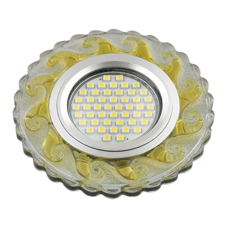 Светильник декор.встр Luciole DLS-L139 GU5.3 GLASSY/GOLD GU5.3 доп.LED подсветка 3Вт, стекл,зерк./прозр.+светло-желтый.