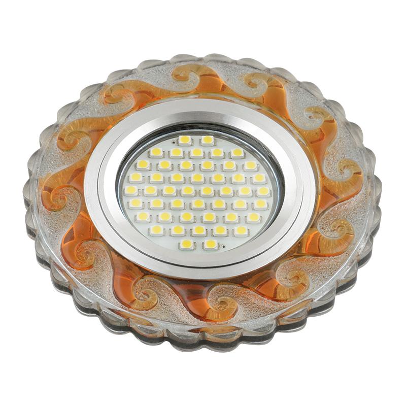 Светильник декор.встр Luciole DLS-L139 GU5.3 GLASSY/TEA GU5.3 доп.LED подсветка 3Вт, стекл,зерк./прозр.+светло-коричневый.