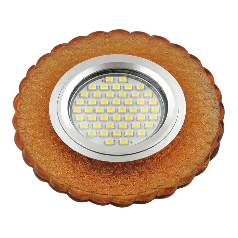 Светильник декор.встр Luciole DLS-L140 GU5.3 GLASSY/GOLD GU5.3 доп.LED подсветка 3Вт, стекл,зерк./светло-желтый.