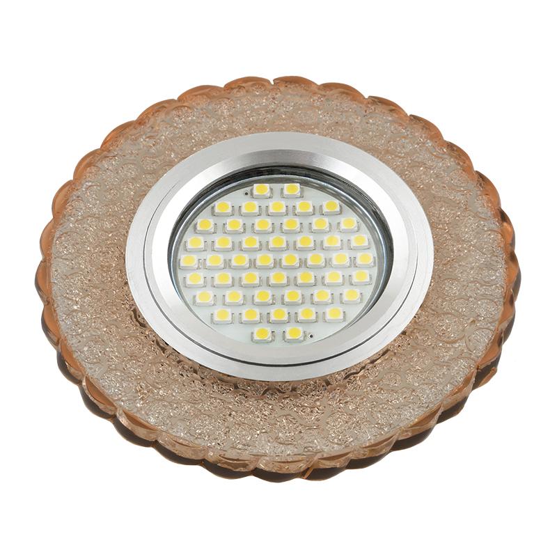 Светильник декор.встр Luciole DLS-L140 GU5.3 GLASSY/TEA GU5.3 доп.LED подсветка 3Вт, стекл,зерк./светло-коричневый.
