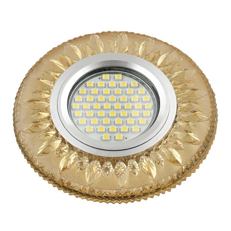 Светильник декор.встр Luciole DLS-L141 GU5.3 GLASSY/GOLD GU5.3 доп.LED подсветка 3Вт, стекл,зерк./светло-желтый.