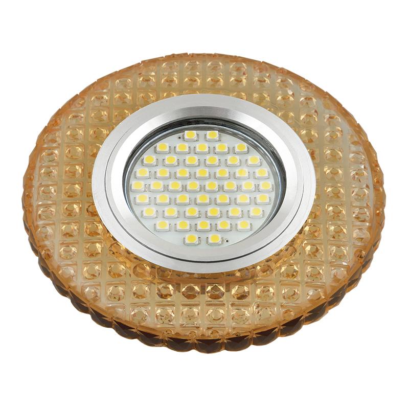 Светильник декор.встр Luciole DLS-L143 GU5.3 GLASSY/GOLD GU5.3 доп.LED подсветка 3Вт, стекл,зерк./светло-желтый.