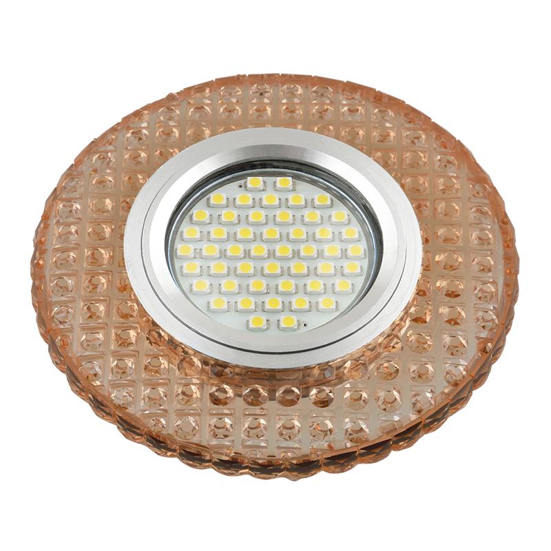 Светильник декор.встр Luciole DLS-L143 GU5.3 GLASSY/LIGHT TEA GU5.3 доп.LED подсветка 3Вт, стекл,зерк./светло-коричневый.