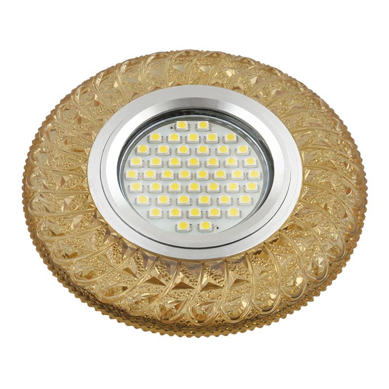 Светильник декор.встр Luciole DLS-L144 GU5.3 GLASSY/GOLD GU5.3 доп.LED подсветка 3Вт, стекл,зерк./светло-желтый.
