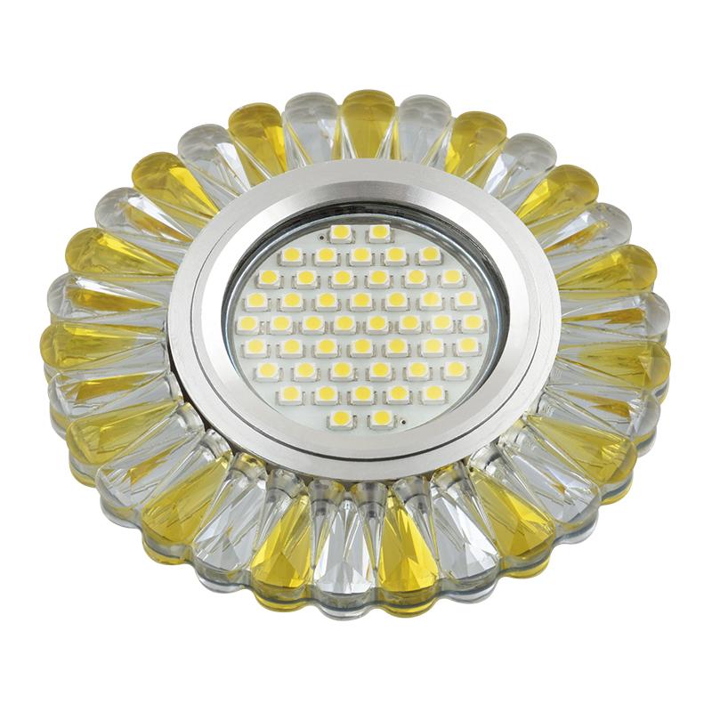 Светильник декор.встр Luciole DLS-L145 GU5.3 GLASSY/GOLD GU5.3 доп.LED подсветка 3Вт, стекл,зерк./прозр.+светло-желтый.