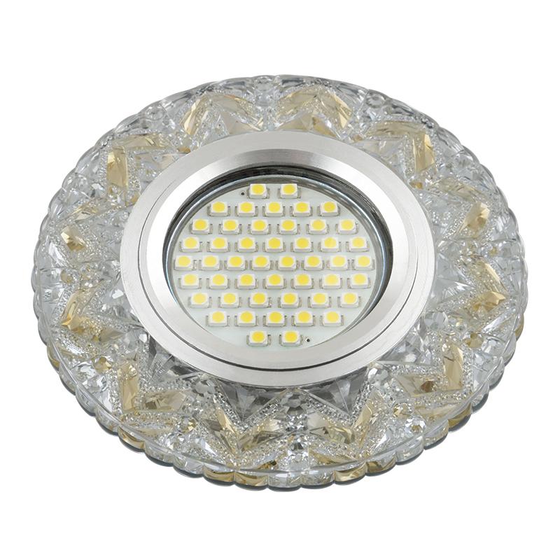 Светильник декор.встр Luciole DLS-L146 GU5.3 GLASSY/GOLD GU5.3 доп.LED подсветка 3Вт, стекл,зерк./прозр.+светло-желтый.
