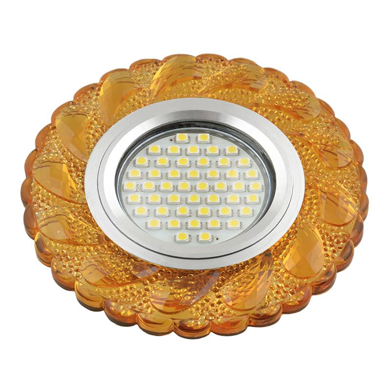Светильник декор.встр Luciole DLS-L147 GU5.3 GLASSY/GOLD GU5.3 доп.LED подсветка 3Вт, стекл,зерк./светло-желтый.