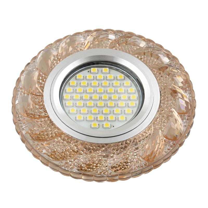 Светильник декор.встр Luciole DLS-L147 GU5.3 GLASSY/TEA GU5.3 доп.LED подсветка 3Вт, стекл,зерк./светло-коричневый.