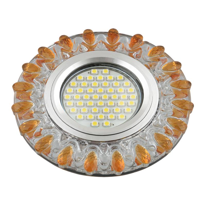 Светильник декор.встр Luciole DLS-L148 GU5.3 GLASSY/GOLD GU5.3 доп.LED подсветка 3Вт, стекл,зерк./прозр.+светло-желтый.