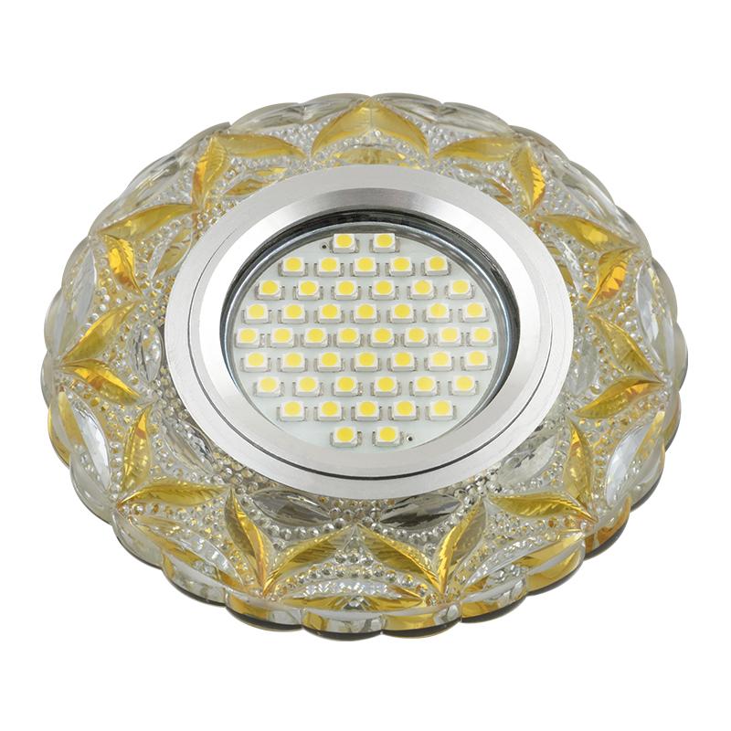 Светильник декор.встр Luciole DLS-L149 GU5.3 GLASSY/LIGHT GOLD GU5.3 доп.LED подсветка 3Вт, стекл,зерк./прозр.+светло-желтый.