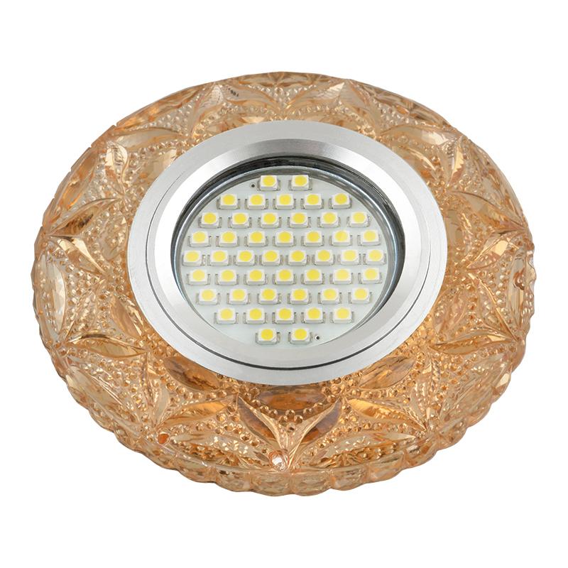 Светильник декор.встр Luciole DLS-L149 GU5.3 GLASSY/TEA GU5.3 доп.LED подсветка 3Вт, стекл,зерк./светло-коричневый.