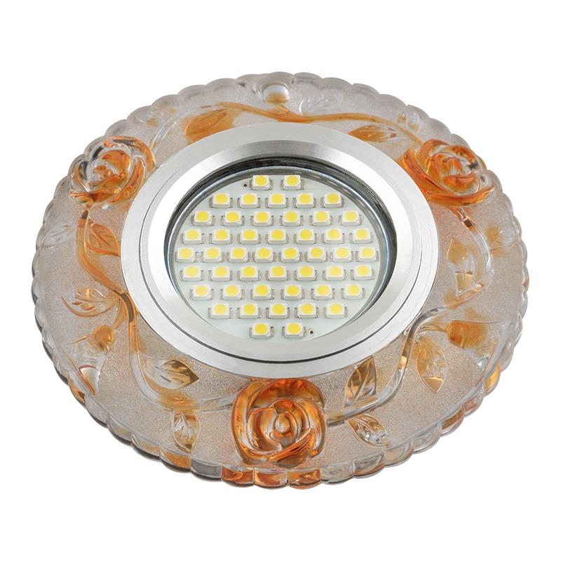 Светильник декор.встр Luciole DLS-L150 GU5.3 GLASSY/GOLD GU5.3 доп.LED подсветка 3Вт, стекл,зерк./светло-коричневый.