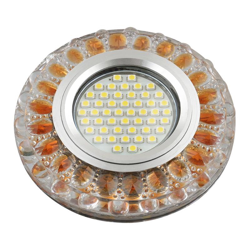 Светильник декор.встр Luciole DLS-L151 GU5.3 GLASSY/GOLD GU5.3 доп.LED подсветка 3Вт, стекл,зерк./прозр.+светло-коричневый.