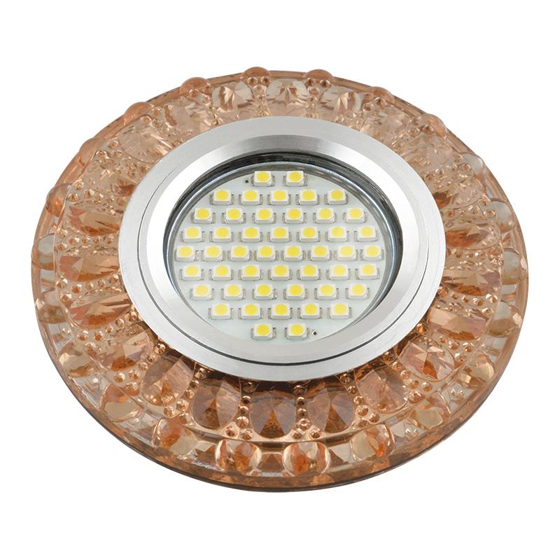 Светильник декор.встр Luciole DLS-L151 GU5.3 GLASSY/TEA GU5.3 доп.LED подсветка 3Вт, стекл,зерк./светло-коричневый.