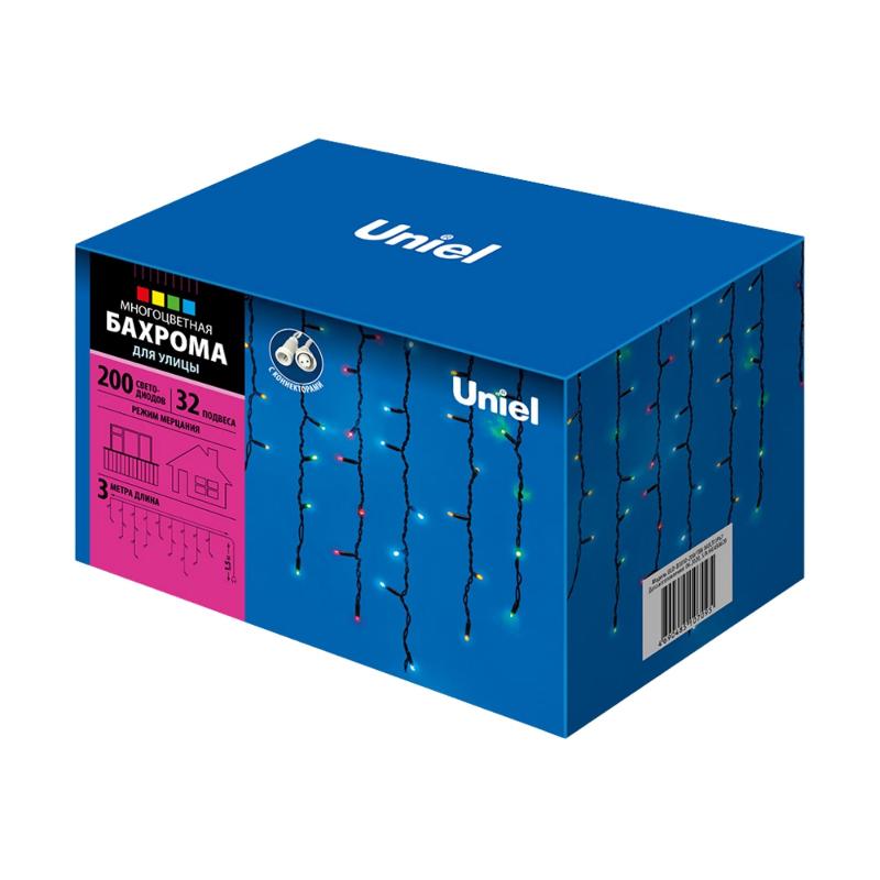 Бахрома с коннекторами светодиодная  с контроллером  ULD-B3010-200/TBK MULTI IP67  3 м. 200 диодов, шнур черный, соед