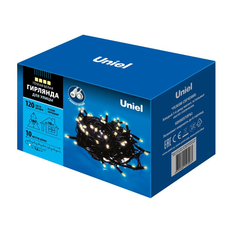 Гирлянда светодиодная  с эффектом мерцания  ULD-S1000-120/TBK WARM WHITE IP67   10м соед 120 диодов 3000К шнур черный