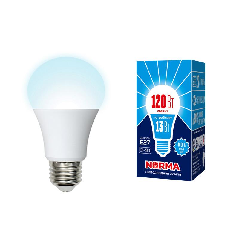 Лампа светодиодная LED-A60-13W/NW/E27/FR/NR LED. "груша" матовая. Серия Norma. 4000K