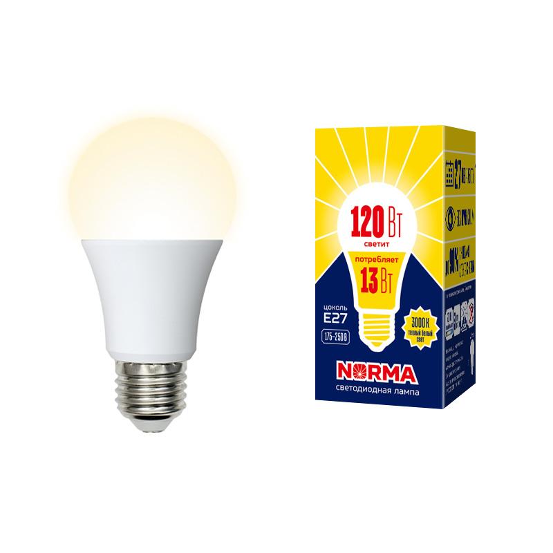 Лампа светодиодная LED-A60-13W/WW/E27/FR/NR LED. "груша" матовая. Серия Norma. Теплый 3000K