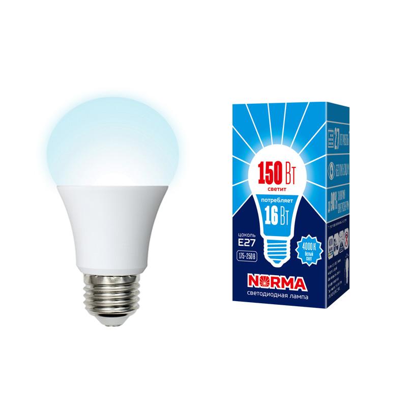 Лампа светодиодная LED-A60-16W/NW/E27/FR/NR LED. "груша" матовая. Серия Norma. 4000K