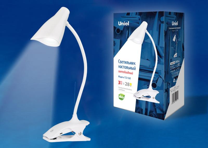 Светильник настольный TLD-560 White/LED/280Lm/5000K/Dimmer «прищепка» 3W сенсор Белый