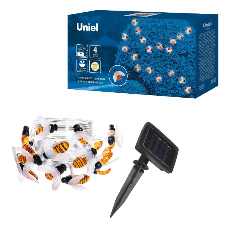 Садовая гирлянда на солн.батарее "Пчелки" USL-S-127/PT4000 BEES 20LED. 3000К 1*АА Ni-Mh акк в/к. IP44