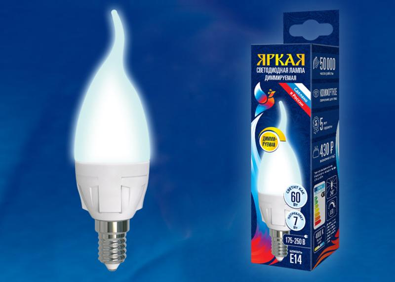 Лампа светодиодная LED-CW37 7W/4000K/E14/FR/DIM PLP01WH LED, димм.. «свеча на ветру», мат, серия Яркая, пр-во Россия, 4000К .