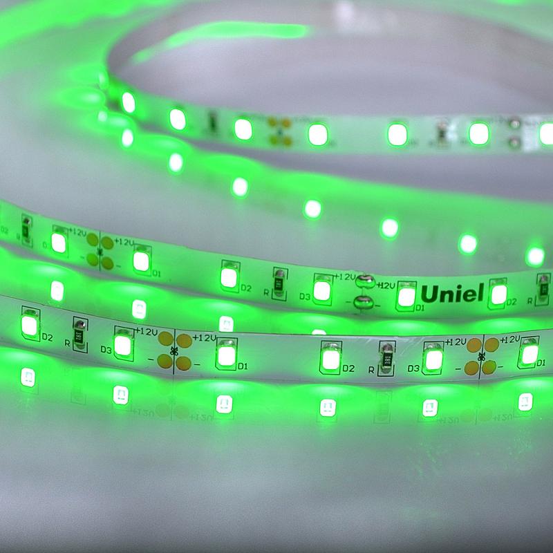 Лента светодиодная зеленый свет ULS-M11-2835-60LED/m-8mm-IP20-DC12V-4,8W/m-5M-GREEN PROFI