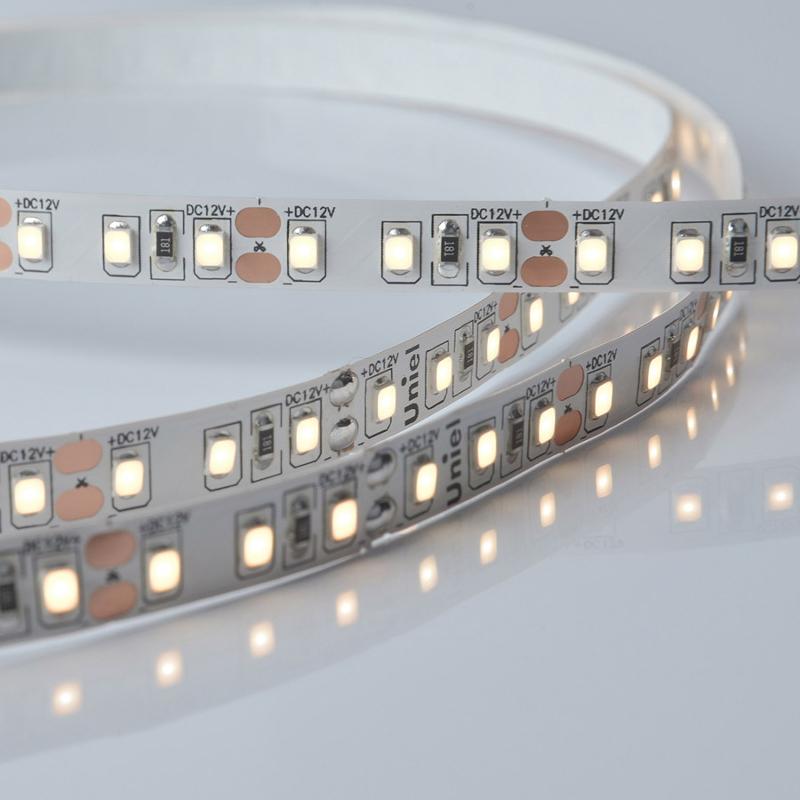 Лента светодиодная теплый белый свет 3000К ULS-M13-2835-120LED/m-8mm-IP20-DC12V-9,6W/m-5M-3000K PROFI