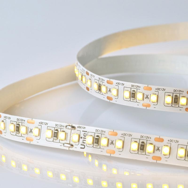 Лента светодиодная теплый белый свет 3000К ULS-M14-2835-168LED/m-10mm-IP20-DC12V-14W/m-5M-3000K PROFI