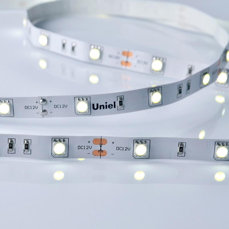 Лента светодиодная холодный белый свет 6500K ULS-M22-5050-30LED/m-10mm-IP20-DC12V-7,2W/m-5M-6500K PROFI