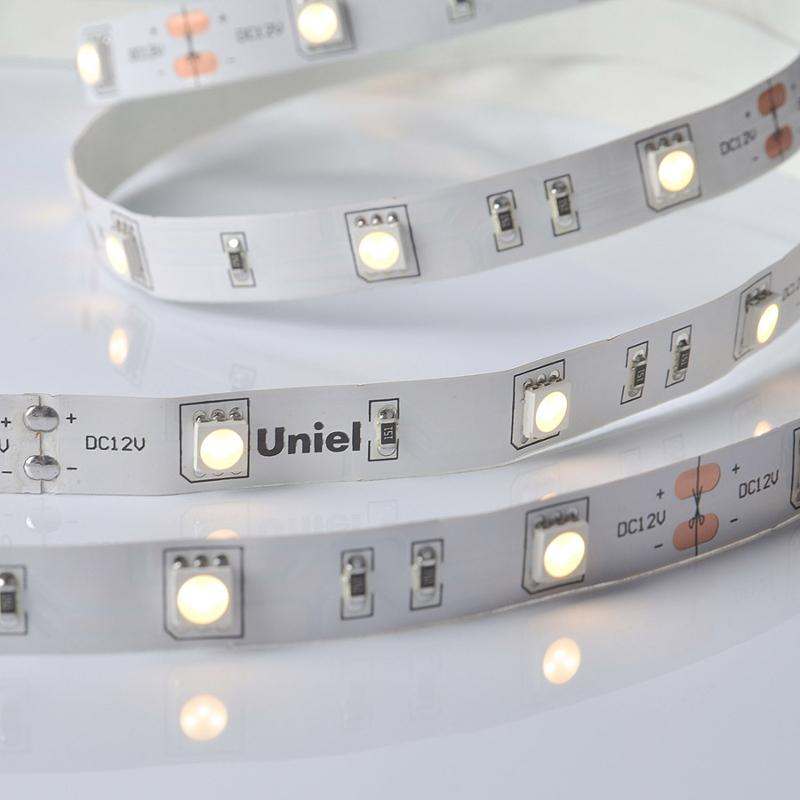 Лента светодиодная теплый белый свет 3000К ULS-M22-5050-30LED/m-10mm-IP20-DC12V-7,2W/m-5M-3000K PROFI
