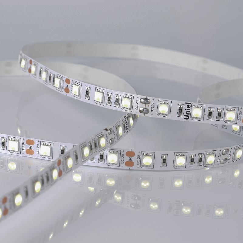 Лента светодиодная холодный белый свет 6500K ULS-M25-5050-60LED/m-10mm-IP20-DC12V-14,4W/m-5M-6500K PROFI