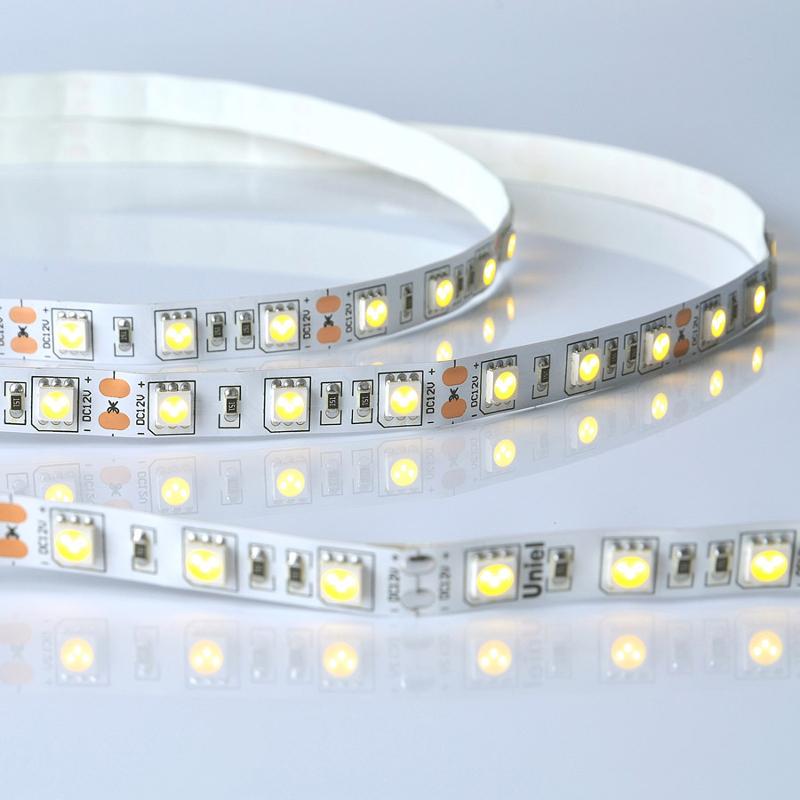 Лента светодиодная теплый белый свет 3000К ULS-M25-5050-60LED/m-10mm-IP20-DC12V-14,4W/m-5M-3000K PROFI