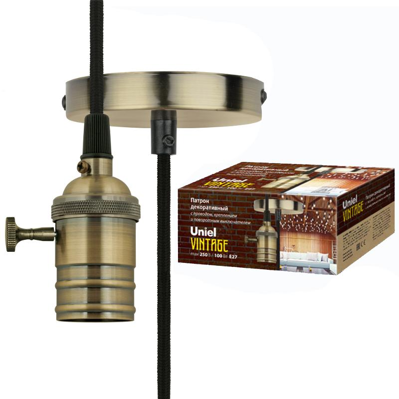 Патрон декоративный DLC-V-S24K/E27 TS/1M/BL BRONZE «Vintage», с проводом (1м) и креплением, выкл поворотный. алюминий, бронза