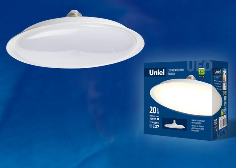 Лампа светодиодная LED-U165-20W/3000K/E27/FR PLU01WH LED мощная. «UFO», мат.. 3000К